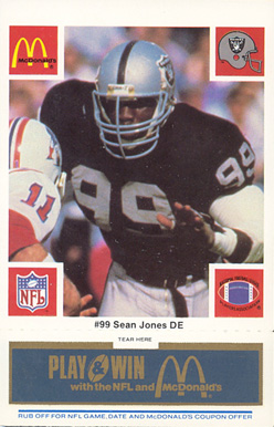 1986 McDonald's Raiders Sean Jones #99 Football Card