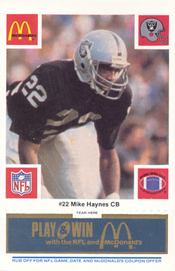 1986 McDonald's Raiders Mike Haynes #22 Football Card