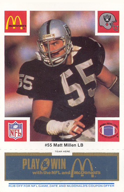 1986 McDonald's Raiders Matt Millen #55 Football Card
