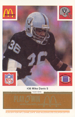1986 McDonald's Raiders Mike Davis #36 Football Card