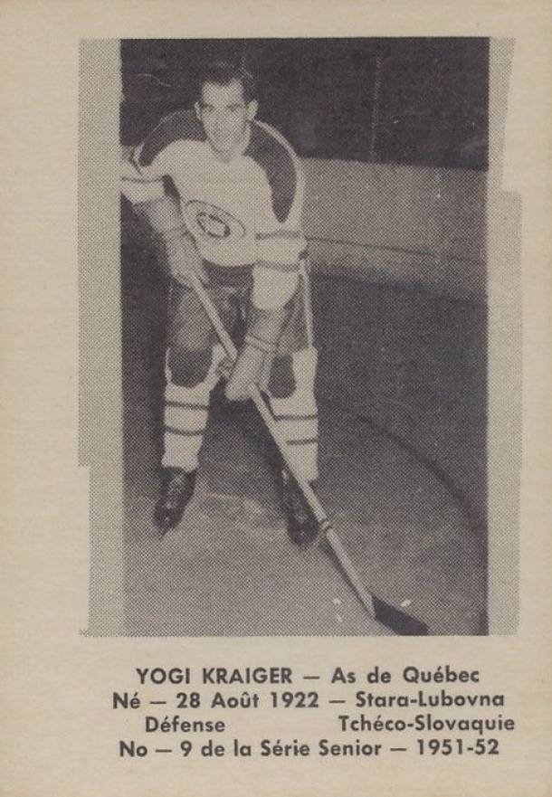 1951 Laval Dairy QSHL Yogi Kraiger #9 Hockey Card