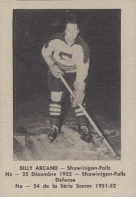 1951 Laval Dairy QSHL Billy Arcand #54 Hockey Card