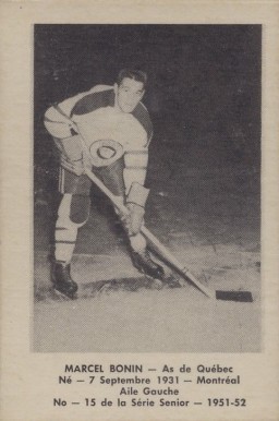 1951 Laval Dairy QSHL Marcel Bonin #15 Hockey Card