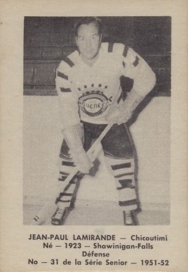 1951 Laval Dairy QSHL Jean-Paul Lamirande #31 Hockey Card