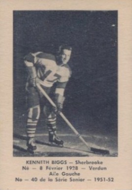 1951 Laval Dairy QSHL Kenneth Biggs #40 Hockey Card