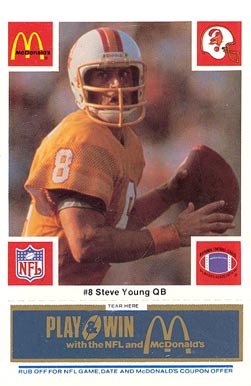 1986 McDonald's Buccaneers Steve Young #8 Football Card