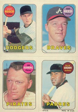 1969 Topps 4 in 1's Brown/Bunning/Kosco/Reed # Baseball Card