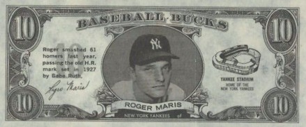1962 Topps Bucks Roger Maris #55 Baseball Card