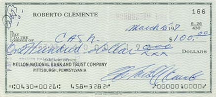 1990 Hall of Fame Autograph Bank Checks Roberto Clemente #48 Baseball Card