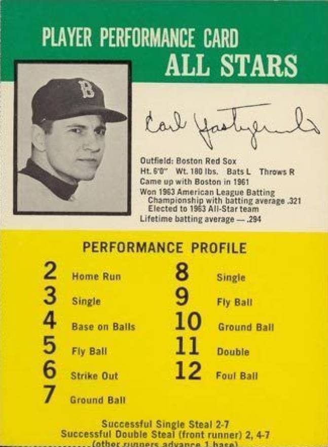 1964 Challenge the Yankees Game Carl Yastrzemski # Baseball Card