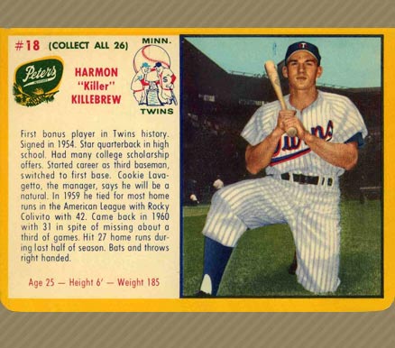 1961 Peters Meats Twins-Hand Cut Harmon Killebrew #18 Baseball Card
