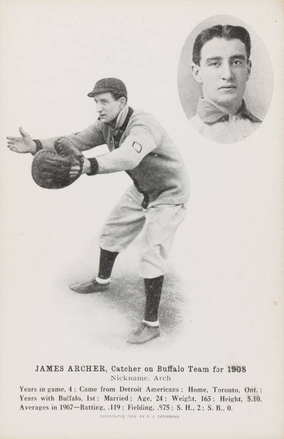 1908 Offerman Buffalo Bisons Postcards James Archer # Baseball Card