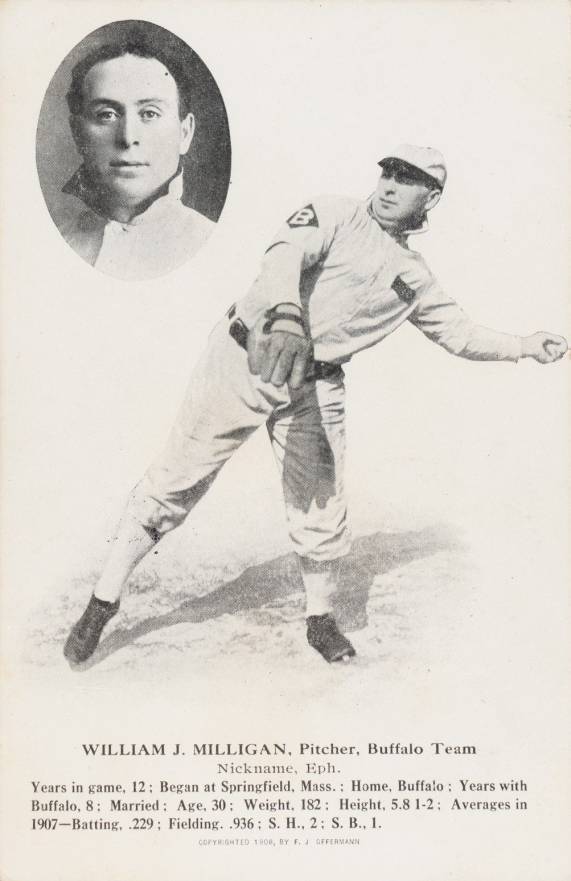 1908 Offerman Buffalo Bisons Postcards William J. Milligan # Baseball Card