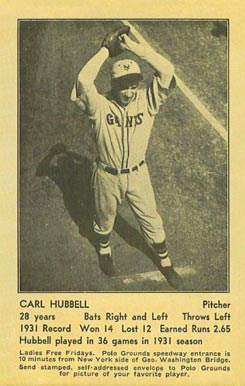 1932 N.Y. Giants Schedule Postcards Carl Hubbell # Baseball Card