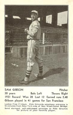 1932 N.Y. Giants Schedule Postcards Sam Gibson # Baseball Card
