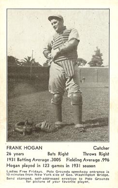 1932 N.Y. Giants Schedule Postcards Frank Hogan # Baseball Card
