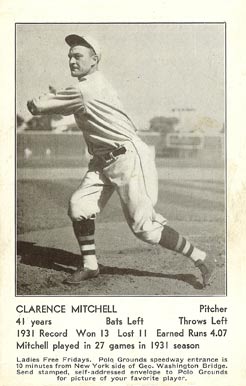 1932 N.Y. Giants Schedule Postcards Clarence Mitchell # Baseball Card