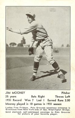 1932 N.Y. Giants Schedule Postcards Jim Mooney # Baseball Card