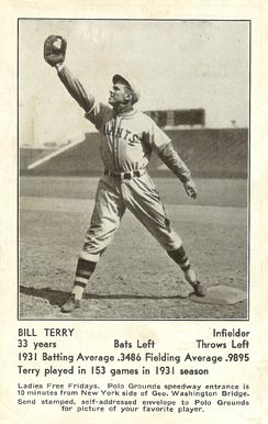 1932 N.Y. Giants Schedule Postcards Bill Terry # Baseball Card
