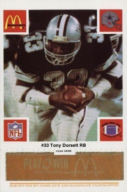 1986 McDonald's Cowboys Tony Dorsett #33 Football Card