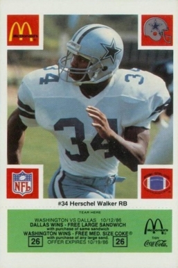 1986 McDonald's Cowboys Herschel Walker #34 Football Card