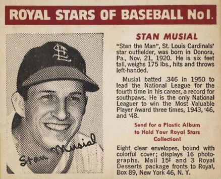 1950 Royal Desserts Stan Musial #1 Baseball Card