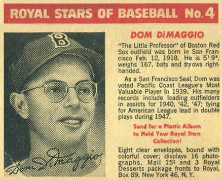 1950 Royal Desserts Dom DiMaggio #4 Baseball Card