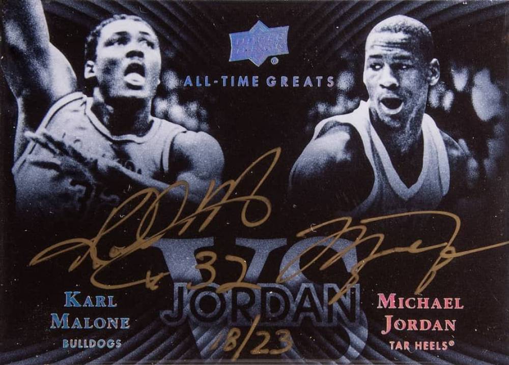 2013 Upper Deck All-Time Greats Jordan vs. Signatures Karl Malone/Michael Jordan #JVSKM Basketball Card