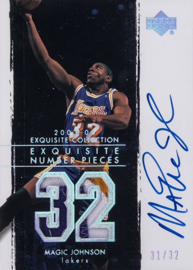 2003 UD Exquisite Collection Number Piece Autographs Magic Johnson #NP-MA Basketball Card