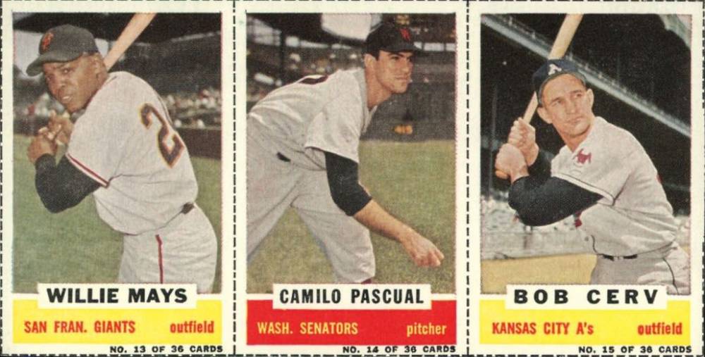 1960 Bazooka Panel Mays/Pascual/Cerv #13/14/15 Baseball Card