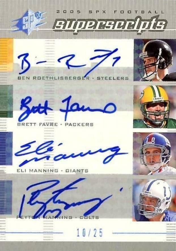 2005 SPx Super Scripts Autograph Roethlisberger/Favre/Manning/Manning #RFMM Football Card