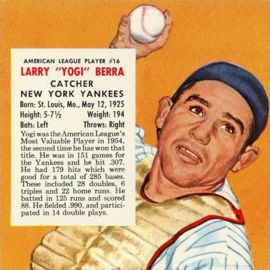 1955 Red Man Tobacco Yogi Berra #16a Baseball Card