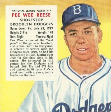 1955 Red Man Tobacco Pee Wee Reese #17n Baseball Card