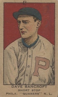 1919 Strip Card Dave Bancroft, Short Stop, Phila, "Quakers" N.L. #40a Baseball Card