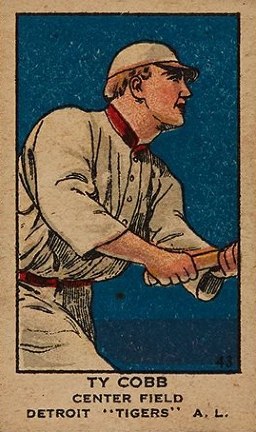 1919 Strip Card Ty Cobb Center Field Detroit "Tigers" A.L. #43 Baseball Card