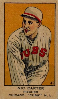 1919 Strip Card Nic Carter, Pitcher Chicago "Cubs" N.L. #45 Baseball Card