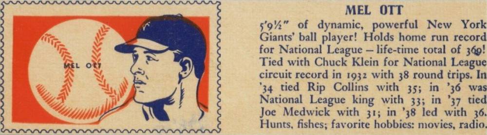 1940 Wheaties Champs/USA Mel Ott # Baseball Card