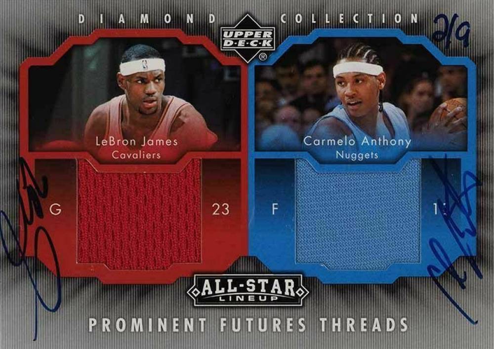 2004 Upper Deck All-Star Lineup Prominent Futures Threads Carmelo Anthony/LeBron James #PFTJA Basketball Card