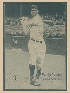 1931 Strip Card Hand Cut Earl Combs #1 Baseball Card