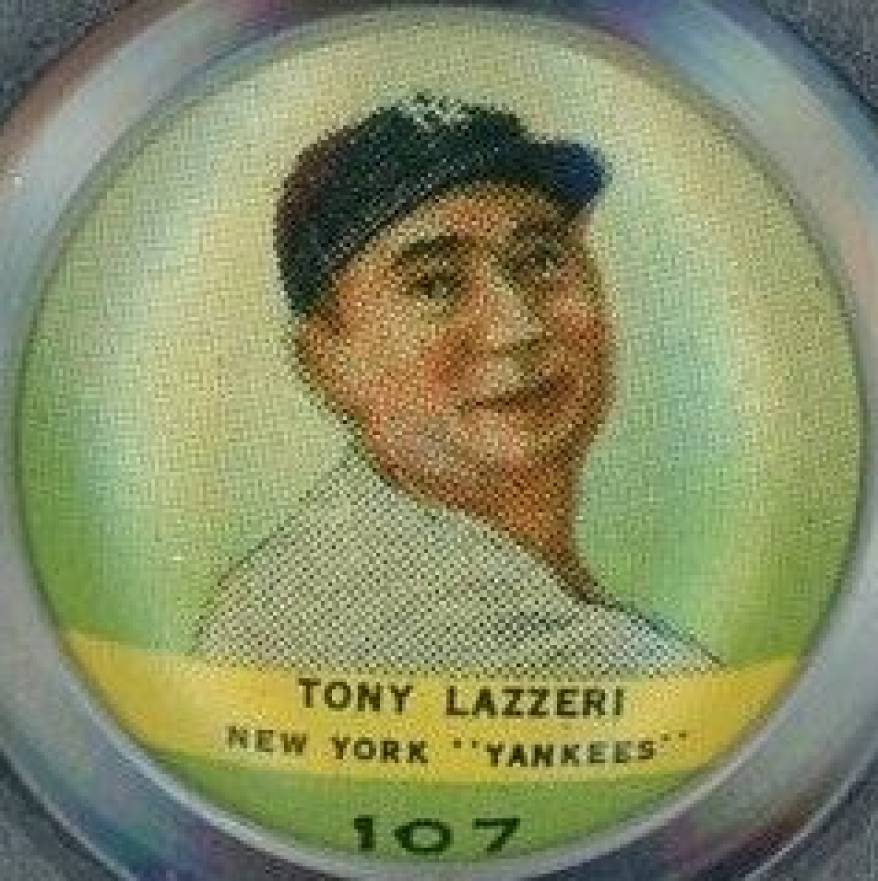 1932 Orbit Gum Pins Numbered Tony Lazzeri #107 Baseball Card