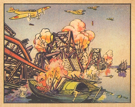 1938 Horrors of War Jap Planes Bomb Yellow River Bridge #85 Non-Sports Card