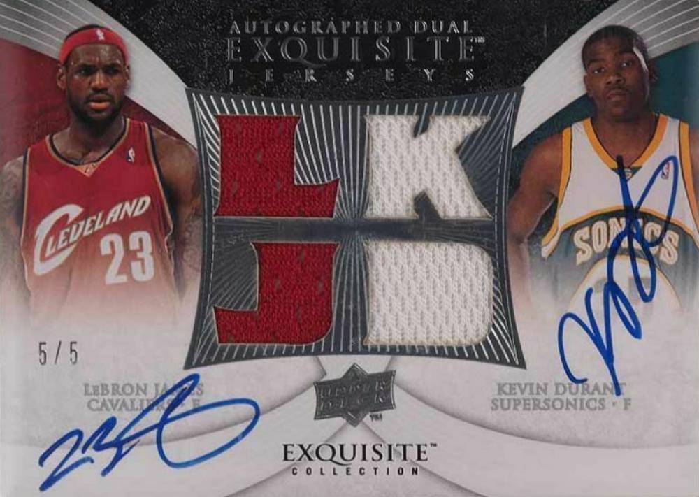 2007 Upper Deck Exquisite Collection Jerseys Dual Autographs Kevin Durant/LeBron James #ED-JD Basketball Card