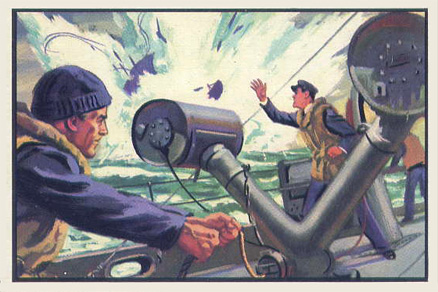 1954 Bowman U.S. Navy Victories Y Gun Helps Defeat Enemy #16 Non-Sports Card