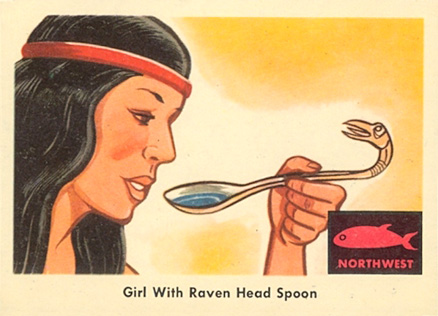 1959 Indian Trading Card Girl With Raven Head Spoon #46 Non-Sports Card