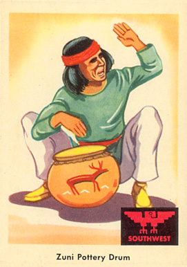 1959 Indian Trading Card Zuni Pottery Drum #64 Non-Sports Card