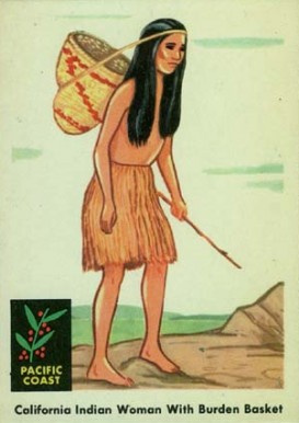 1959 Indian Trading Card California Indian Woman With Burden Basket #66 Non-Sports Card