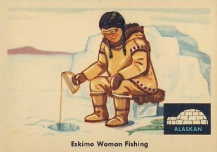 1959 Indian Trading Card Eskimo Woman Fishing #77 Non-Sports Card