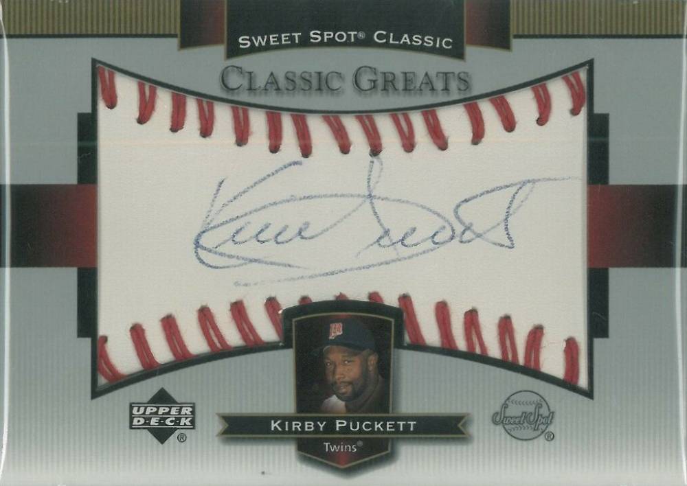 2003 Upper Deck Sweet Spot Classic Greats Autographs Kirby Puckett #CG-KB Baseball Card