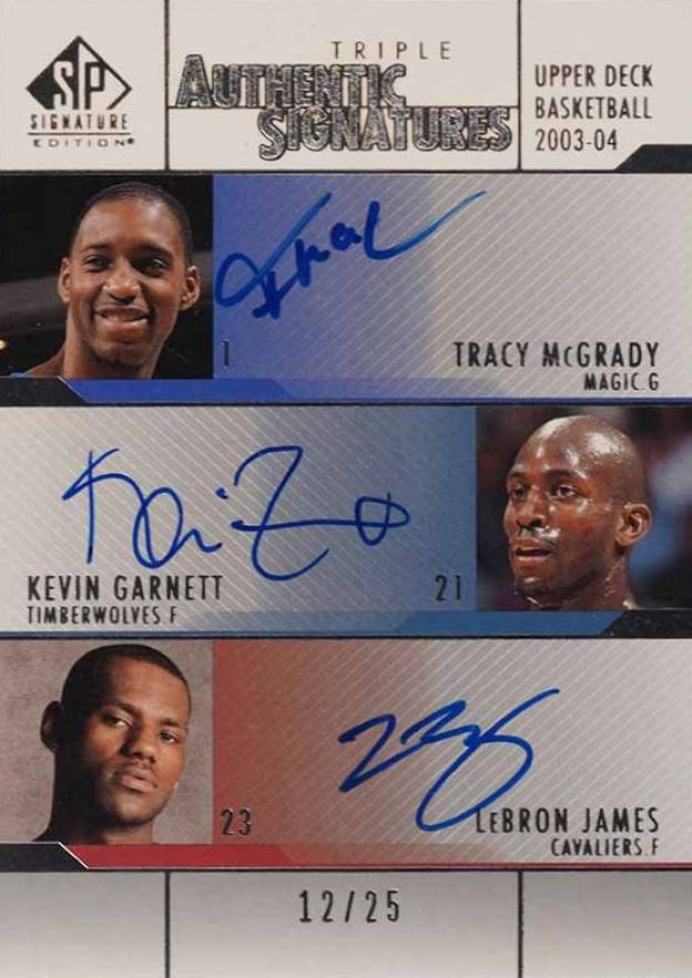 2003 SP Signature Triple Authentic Signatures Garnett/James/McGrady #A-MGJ Basketball Card
