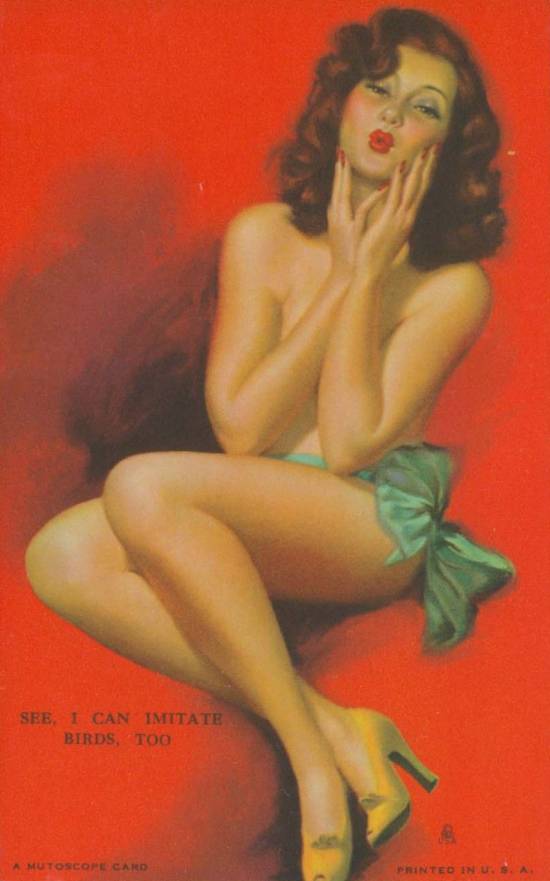 1945 Mutoscope Artist Pin-Up Girls See, I Can imitate birds, too # Non-Sports Card